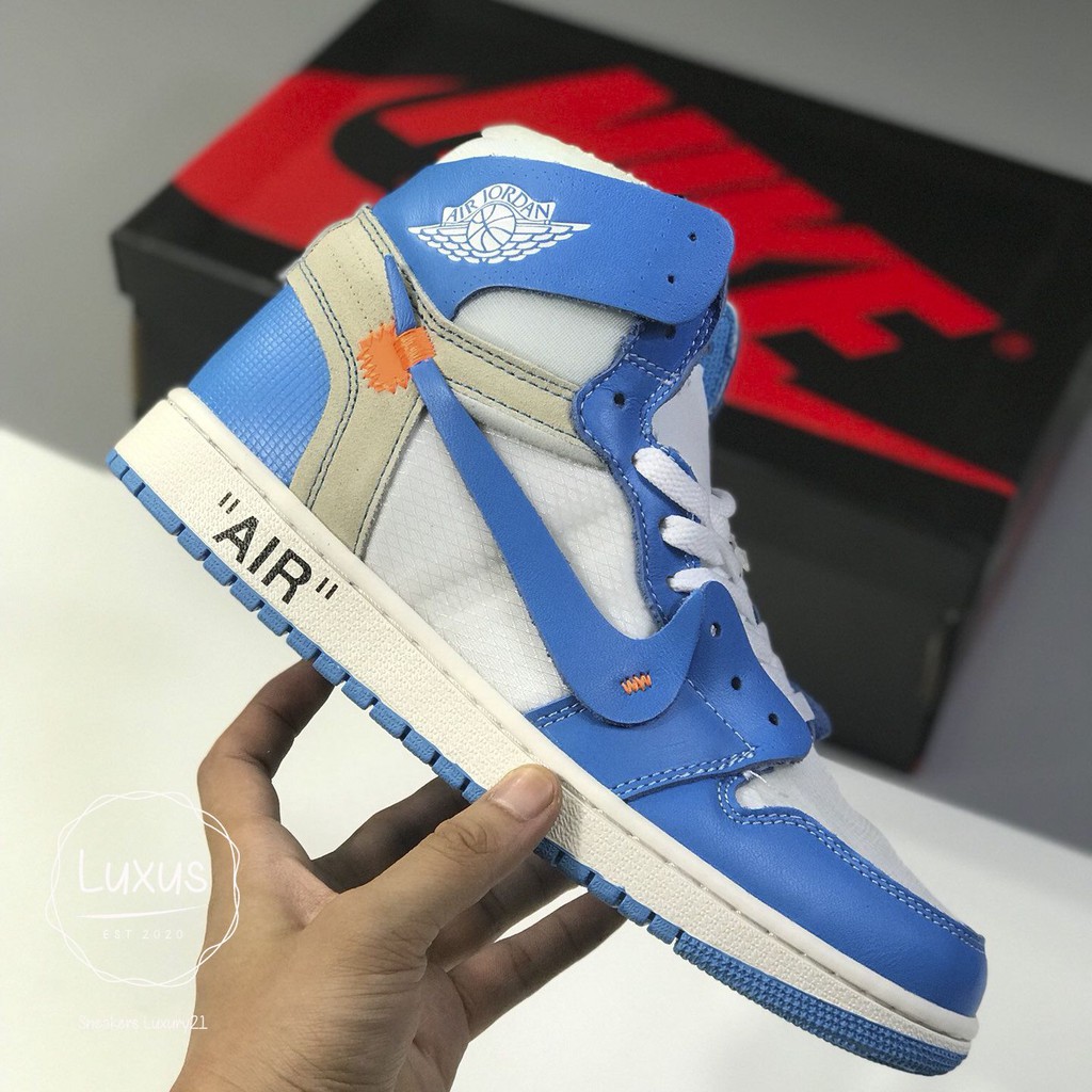 (FREESHIP+HỘP+QUÀ) Giày thể thao AIR JORDAN 1 OFF WHITE Retro High University UNC xanh trắng