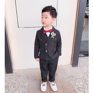 SB080 -  Set vest bé trai đen kẻ sọc sz 90-140, set vest 2 chi tiết áo và quần | ẢNH THẬT