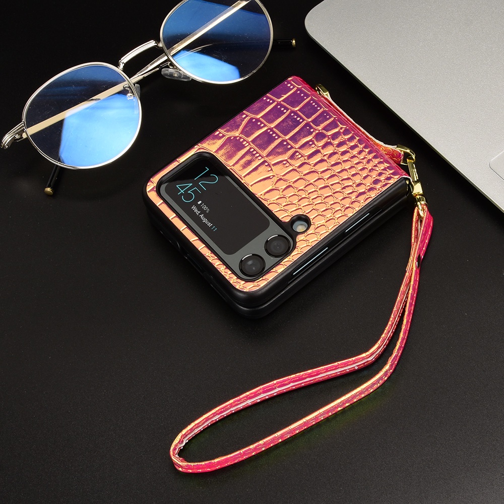 Ốp Điện Thoại Sáng Bóng Có Ngăn Đựng Thẻ Và Dây Đeo Cho Samsung Galaxy Z FLIP 4 3