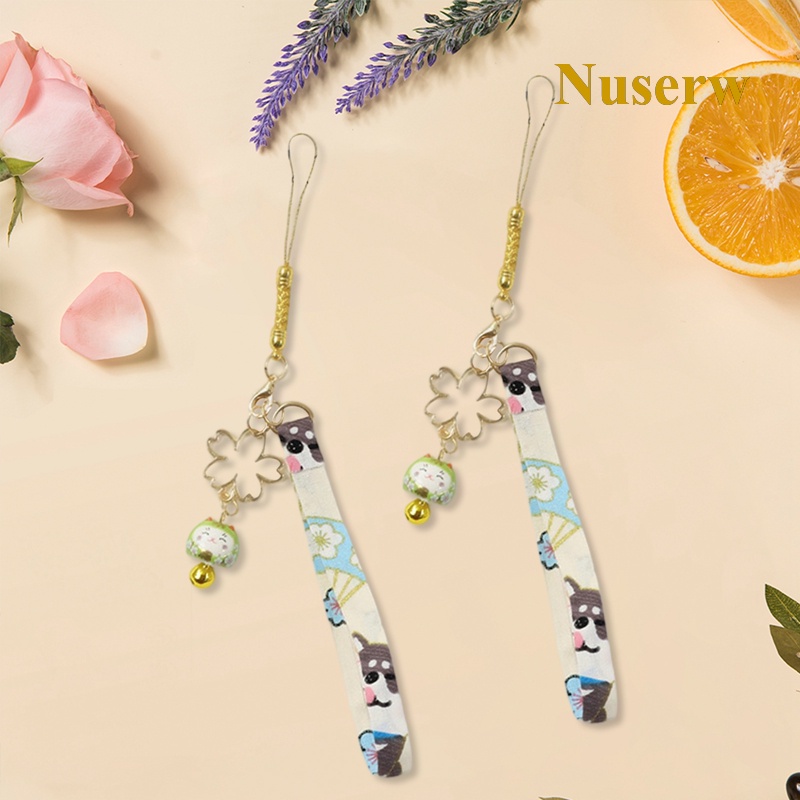 Móc Khóa Hình Mèo May Mắn Và Chuông Hoa Anh Đào Dễ Thương