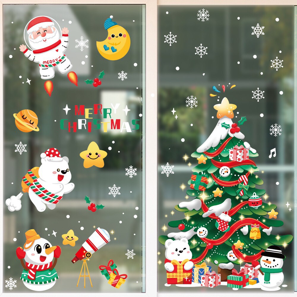 Decal trang trí Noel Hít Tĩnh Điện - Cùng những người bạn đón Noel năm 2022 ( Combo 2 tấm )