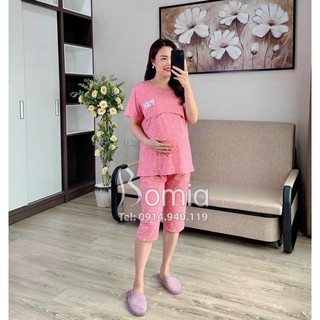 Bộ pink bầu và sau sinh cộc tay quần ngố lật nắp cho bé tuti