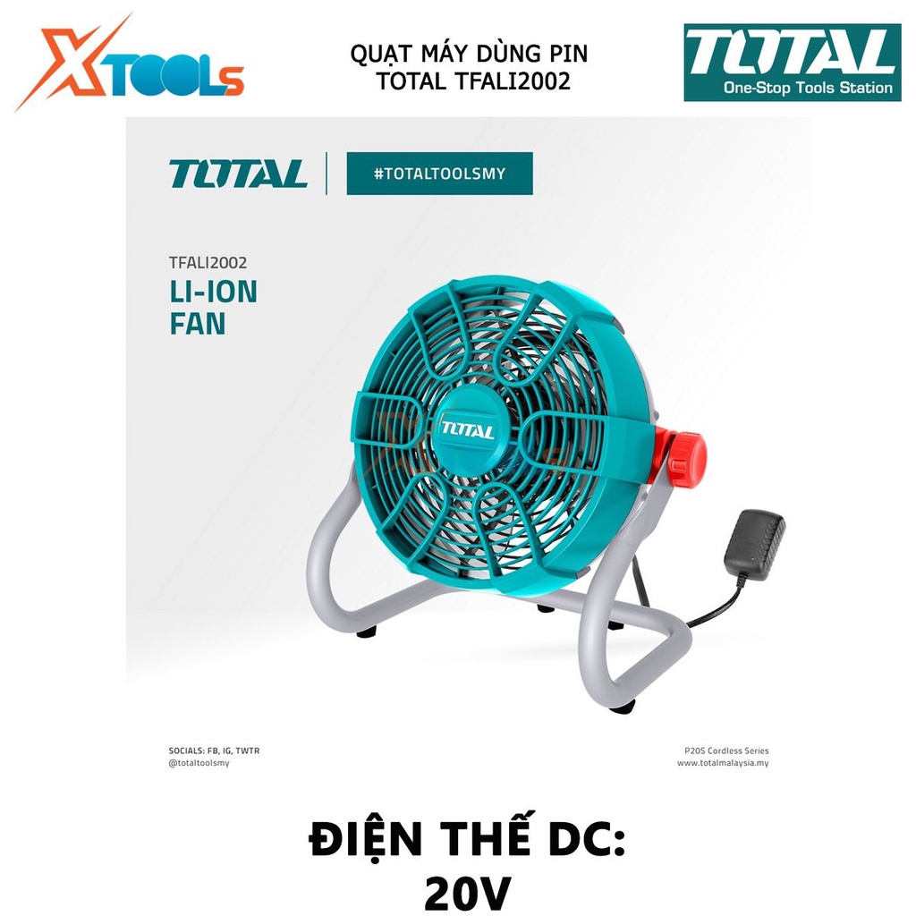 Quạt gió dùng pin TOTAL TFALI2002 240V~50/60HZ quạt máy mini 20V, quạt gió để bàn, Điều chỉnh 360 độ nhỏ gọn  [XTOOLS]