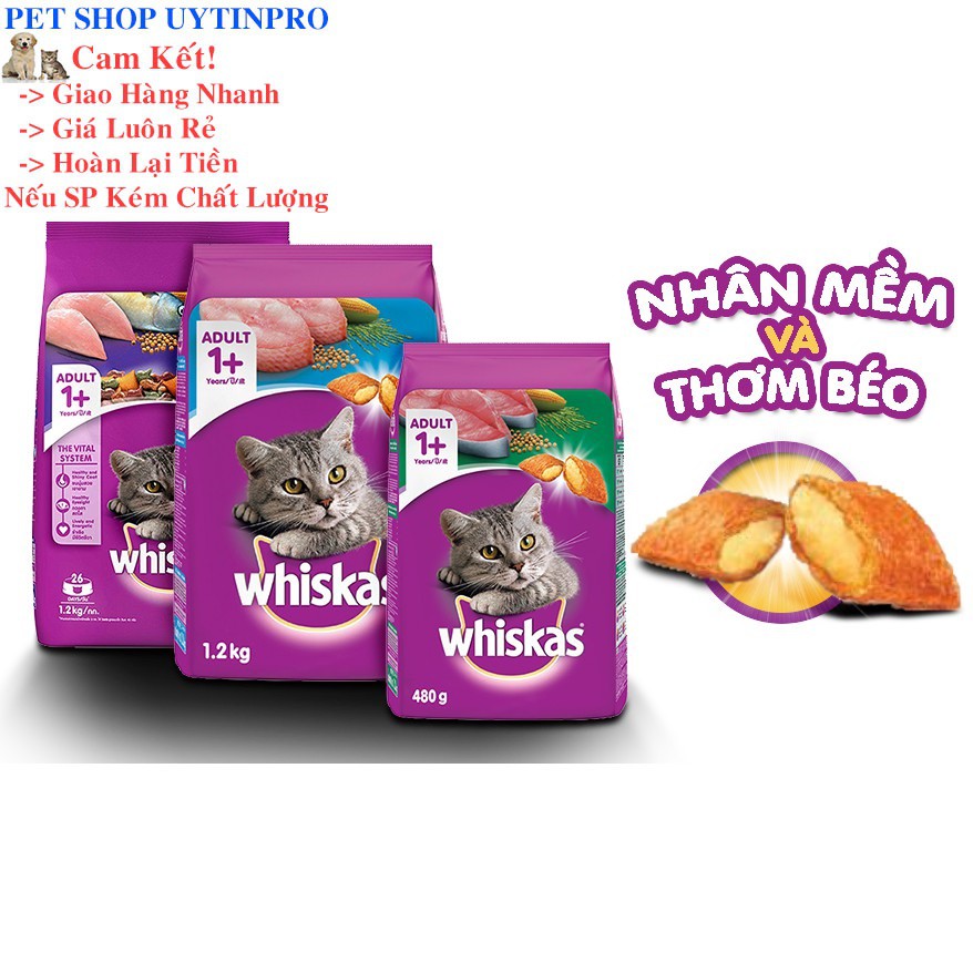 THỨC ĂN CHO MÈO Whiskas Dạng Viên Vị Cá Ngừ Túi 480g Xuất Xứ Thái Lan