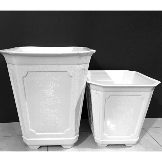 [Chậu Đúc Siêu Bền] Chậu vuông Lục Giác trắng, chậu nhựa gốc giác - Chậu lớn Siêu chắc chắn