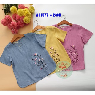 Áo suông cổ tròn thêu hoa