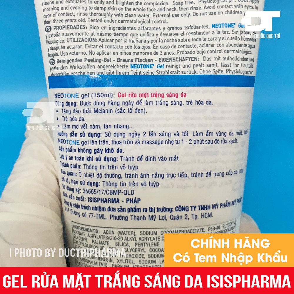 Sữa Rửa Mặt Trắng Sáng Da NEOTONE GEL ISIS PHARMA