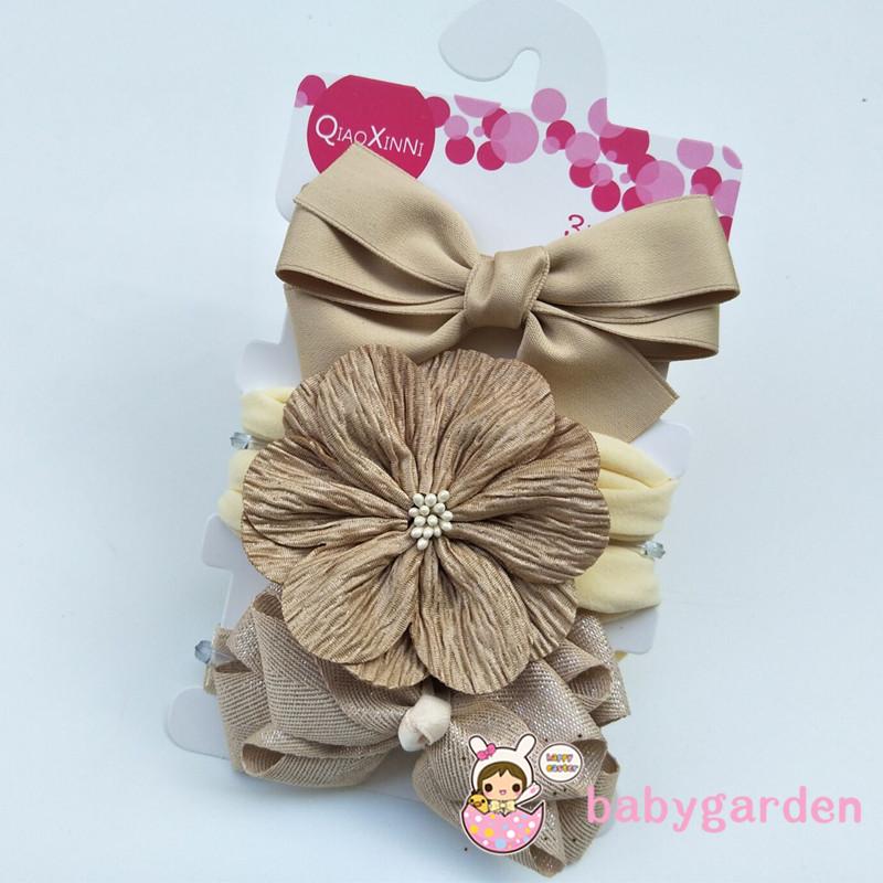 Babygarden-3 Băng Đô Nơ Màu Trơn Cho Bé Gái 0-3 Tuổi