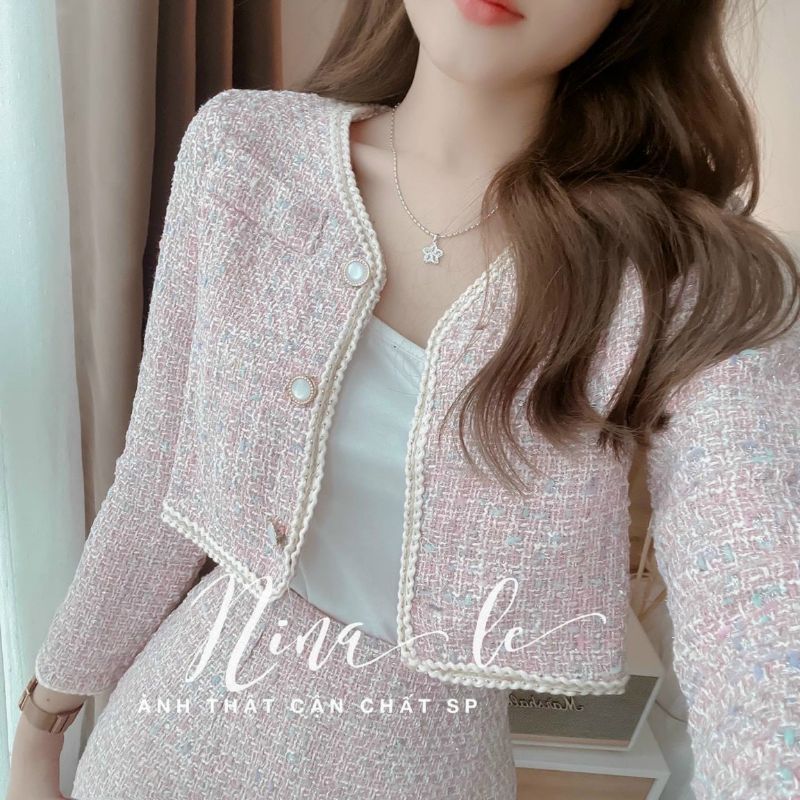 Set dạ tweed 3 món viền nẹp