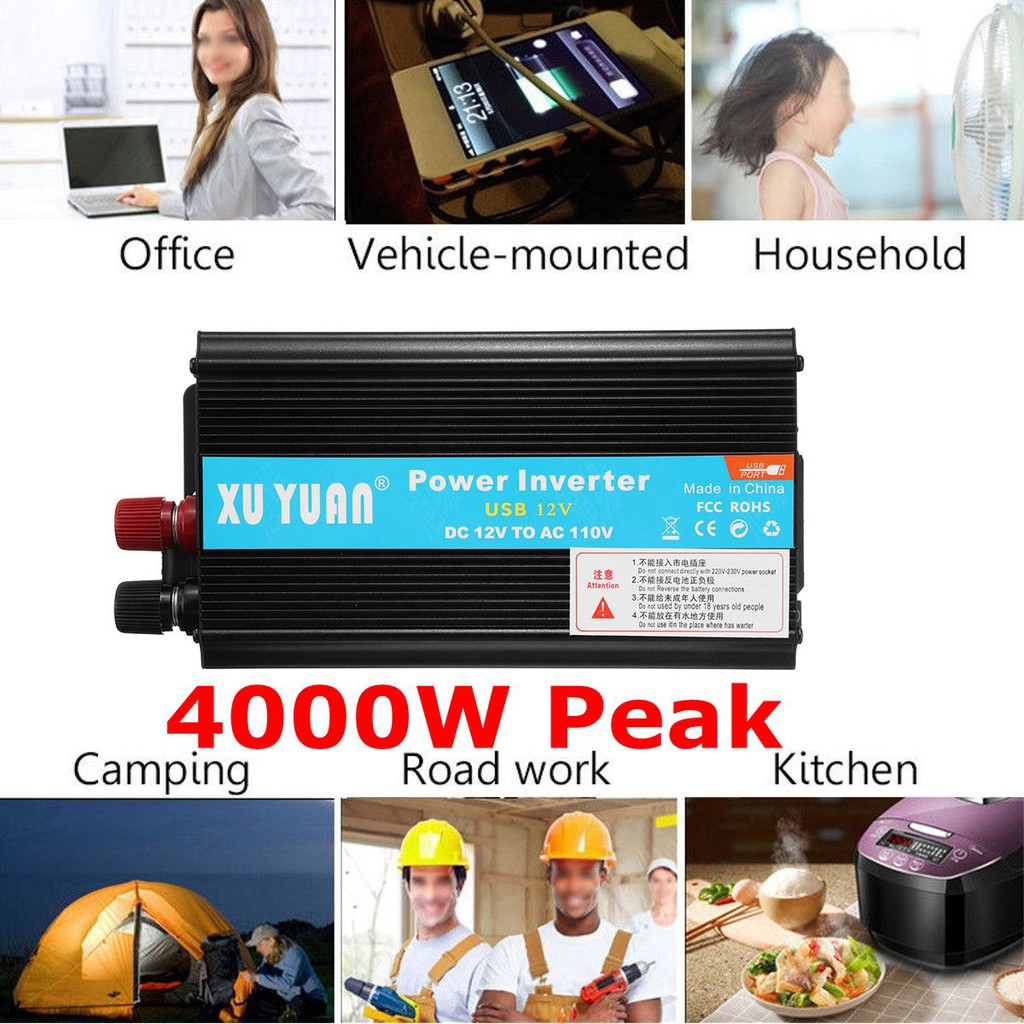 Inverter 12V 220V 4000W Peaks điện áp Transformer Chuyển đổi DC 12V / 24V Để AC110V / 220V sóng sin biến tần năng lượng mặt trời