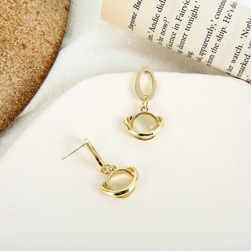 XiaoboACC Bông Tai Mạ Bạc Đính Đá Mắt Mèo Dễ Thương Cho Nữ