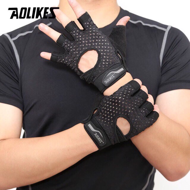 Găng Tay Tập Gym Nửa Ngón Aolikes 113 Hàng Chuẩn Chính Hãng Có Cuốn Cổ Tay