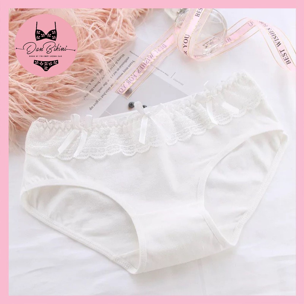 Quần Lót Nữ Cotton kháng khuẩn 100% viền bèo đính nơ điệu đà được chọn màu mẫu C004