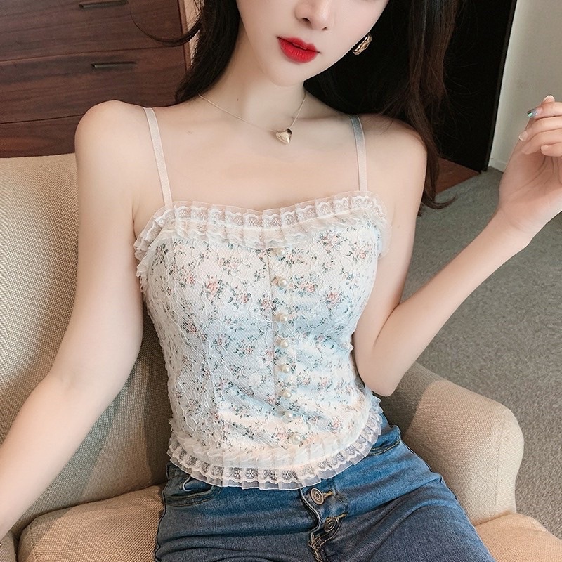 Áo Bra Nữ Ren Hoa Tiểu Thư Đính Hạt Viền Bèo, Chun Sau Dáng Croptop Siêu Xinh Kèm Mút Ngực Ms B3
