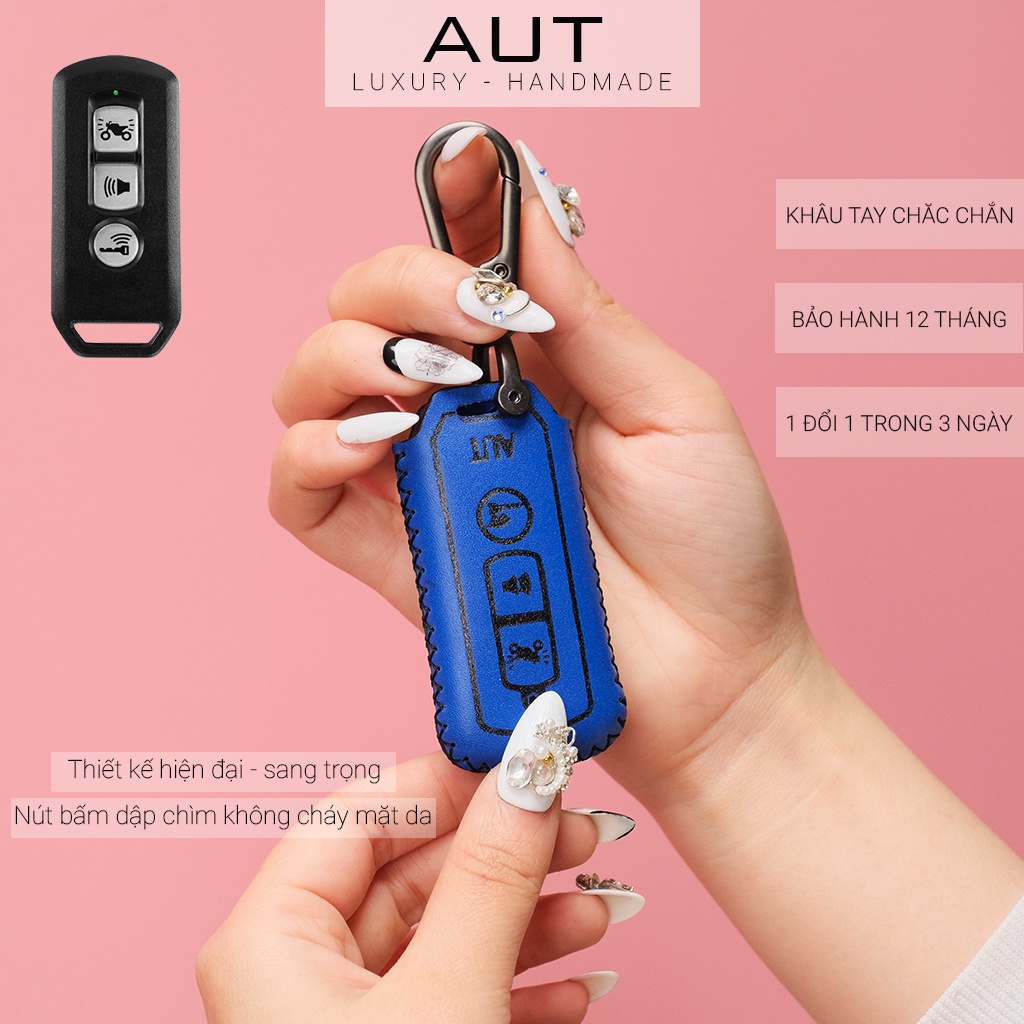 Ví da đựng chìa khóa smartkey Honda SH Pcx SH Mode Cub Adv da bò khâu tay SHK CD