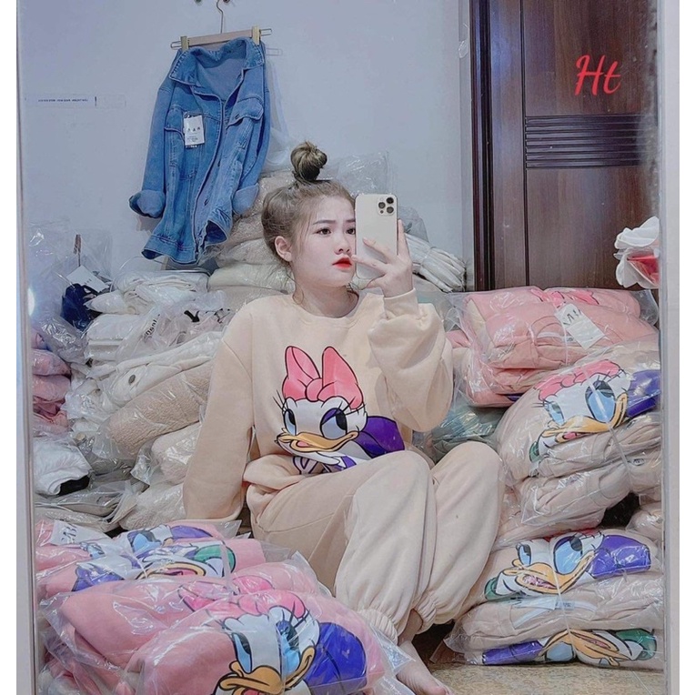 Bộ vịt nơ hồng nỉ ngoại H2B