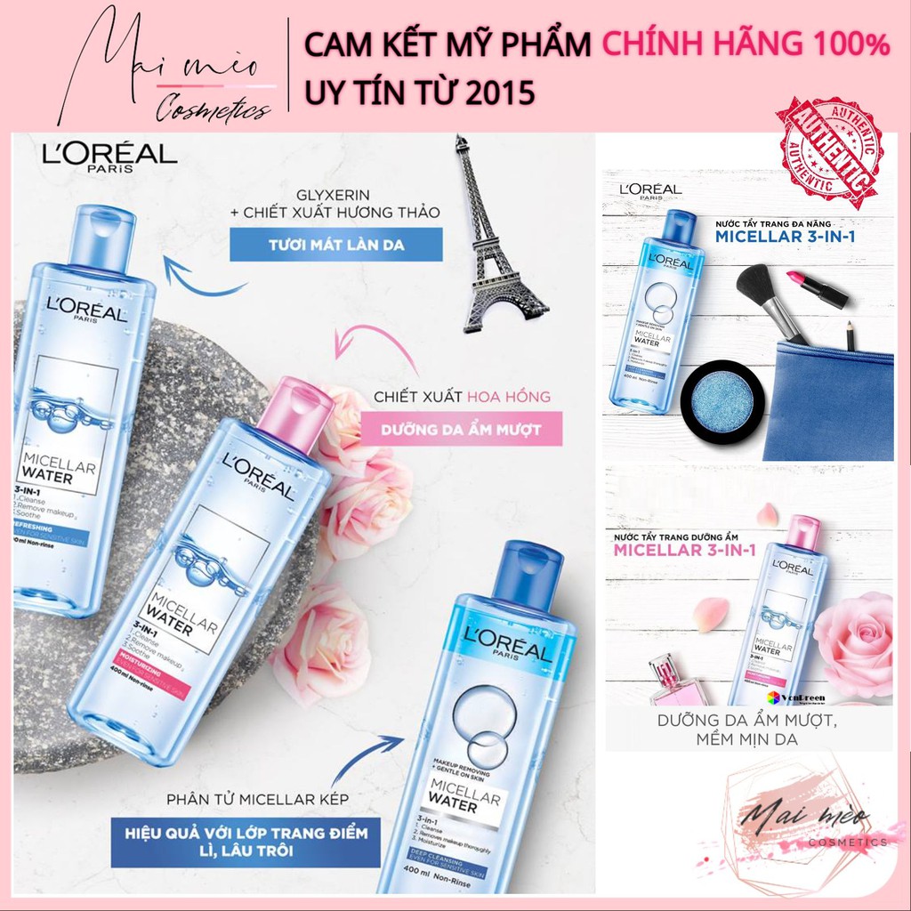 [𝓕𝓻𝓮𝓮𝓼𝓱𝓲𝓹] Tẩy trang l oreal - Tẩy trang loreal 400ml, loreal sạch sâu/da dầu/da thường/da mụn/da nhạy cảm [𝓜𝓪𝓲 𝓶𝓮𝓸] | BigBuy360 - bigbuy360.vn