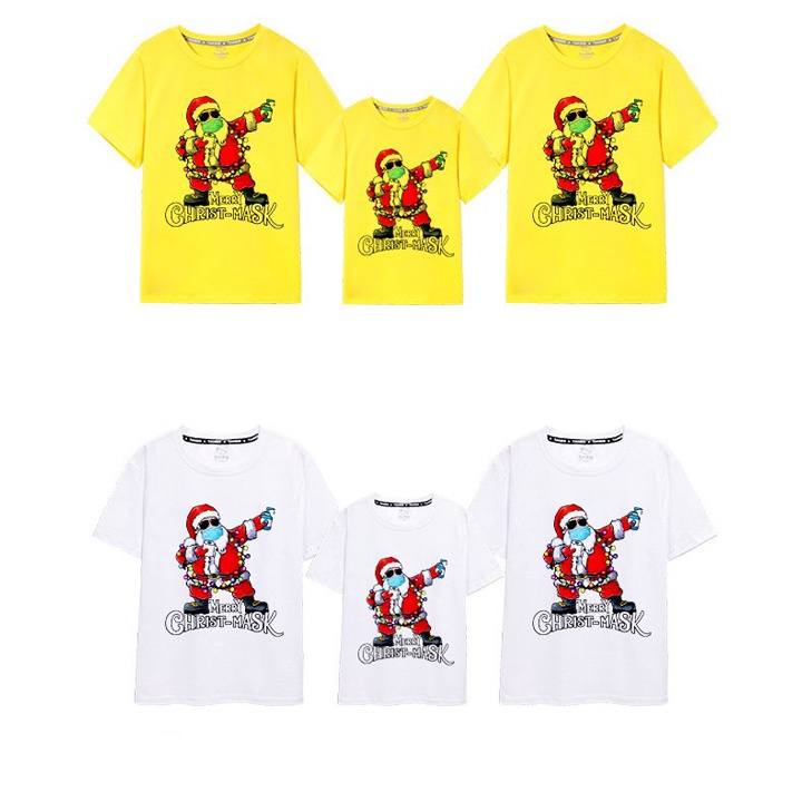 Áo Thun Gia Đình Màu Xanh Thiên Thanh In Hình Ông Già NOEL Local Brand DLX Áo Gia Đình Đẹp
