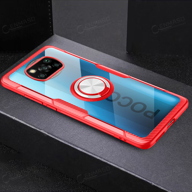 ốp điện thoại Trong Suốt Có Nhẫn Giá Đỡ Từ Tính Cho Xiaomi Mi Poco X3 Nfc M3