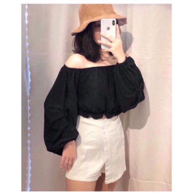 Áo trễ vai croptop tay dài Kala (Có nhiều hình FEEDBACK của khách)