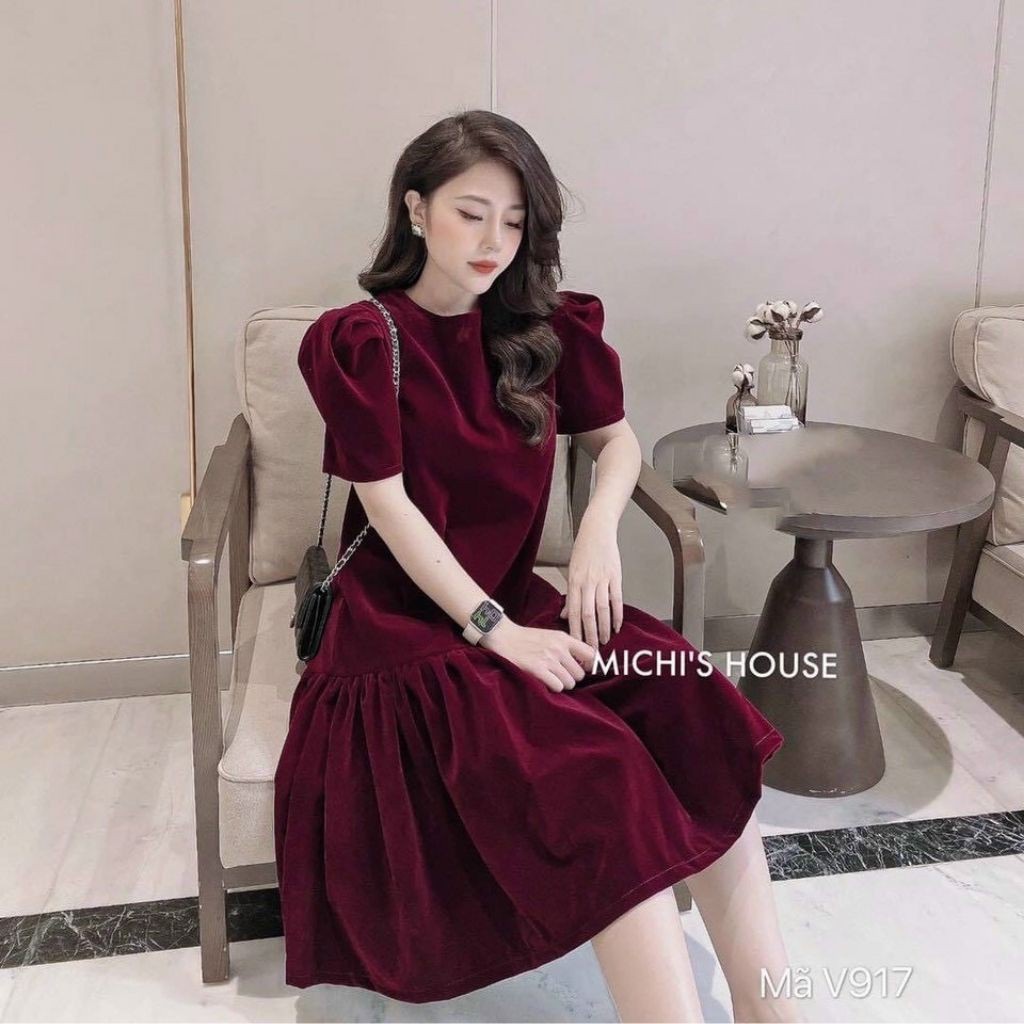 Váy bầu thời trang thiết kế M202 chất lụa nhung freesize từ 45 đến 70kg