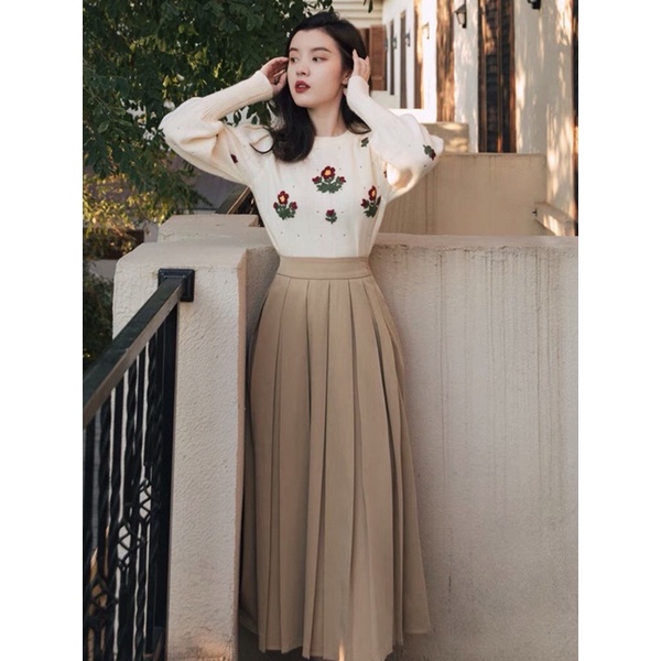 Chân váy xếp ly midi Uimeecloset chất liệu Mango mềm mại CV02 | BigBuy360 - bigbuy360.vn