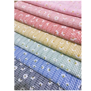 V225🌈 VẢI TWILL HOẠ TIẾT CARO HOA PHUN SƠN CAO CẤP MAY ĐỒ CHO TRẺ EM, DOLL, OBITSU, DIY, DECOR, HANDMADE