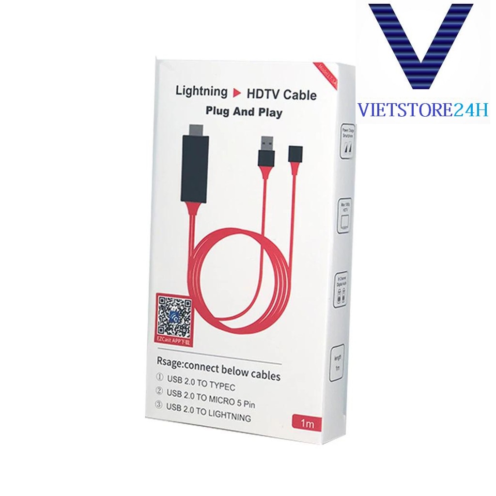 Cáp HDMI đa năng cho Android , Type-c ,iphone kết nối âm thanh và hình ảnh lên ti vi dài 1M