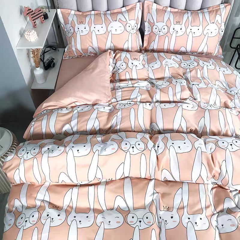 Bộ Vỏ Chăn Ga Gối Cotton Poly Nhập Khẩu (Thỏ hồng SP000697)