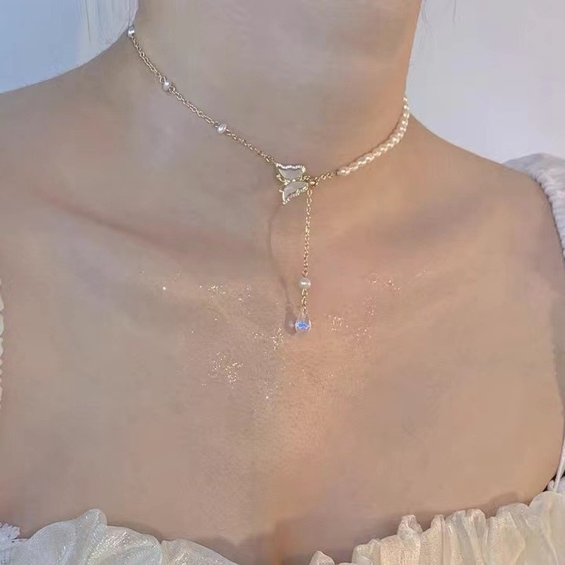 Dây Chuyền Mặt Hình Bướm Đính Ngọc Trai Thời Trang Cao Cấp