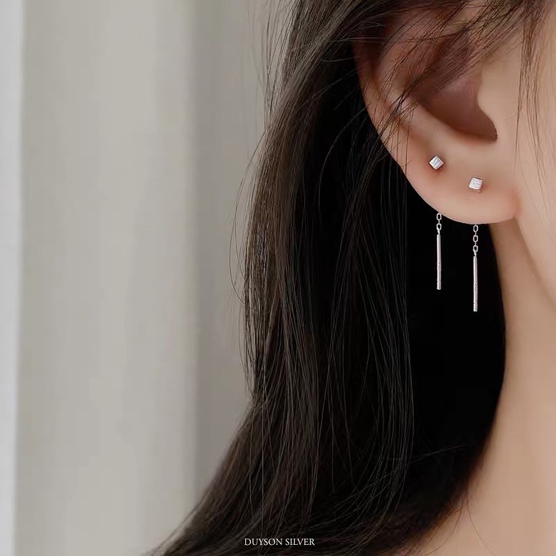 Khuyên tai nữ bạc 925 Cube Drop DUYSON SILVER