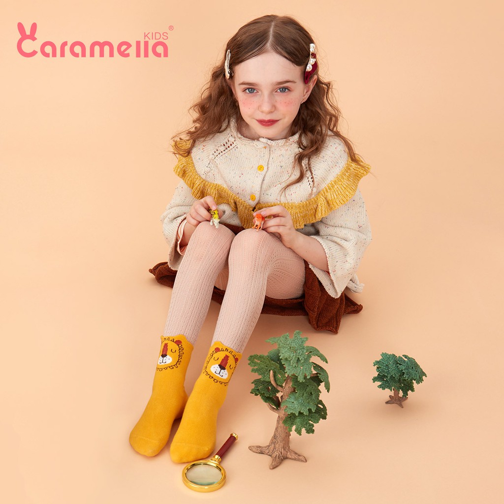 Tất CARAMELLA trẻ em mùa đông set 3 đôi vớ thêu hoạt hình động vật xinh xắn full size S M L XL