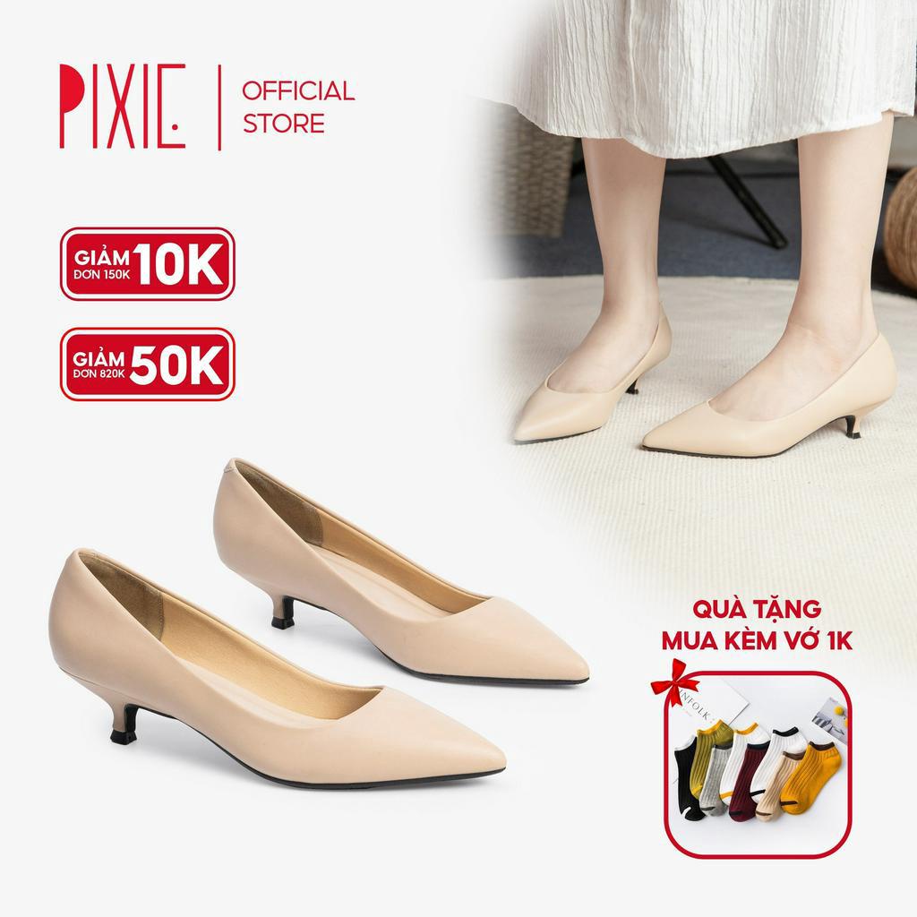 Giày Cao Gót 3cm Mũi Nhọn Gót Nhỏ Trơn Basic Pixie X544