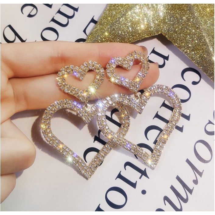 Bông Tai Mạ Bạc 925 Dáng Dài Hình Trái Tim Đính Đá Thời Trang Cho Nữ