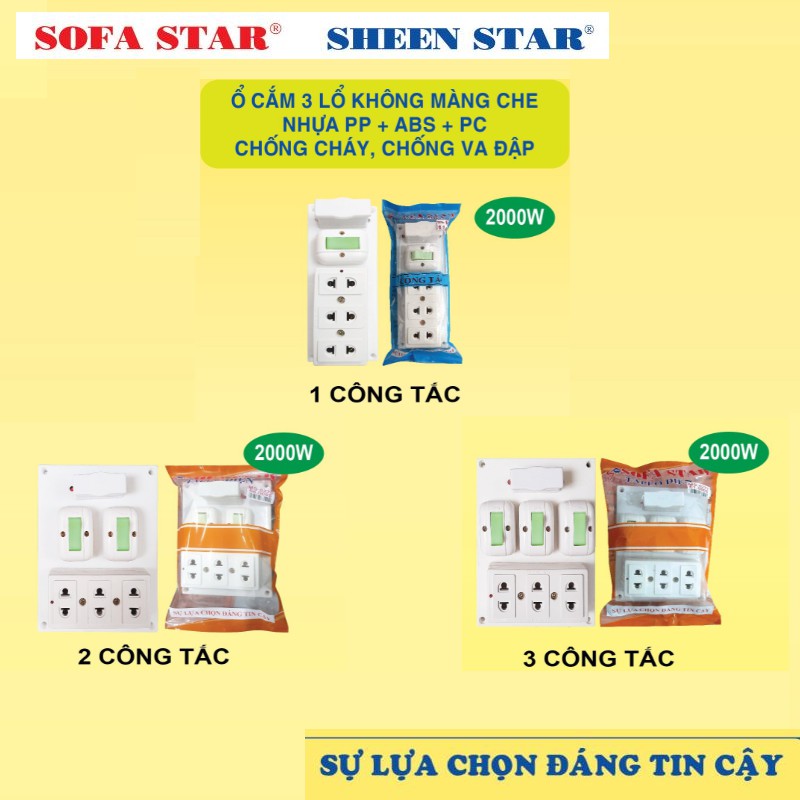 Táp-lô điện ráp sẵn  có cầu chì  3 ổ cắm  tùy chọn 1-2-3 công tắc