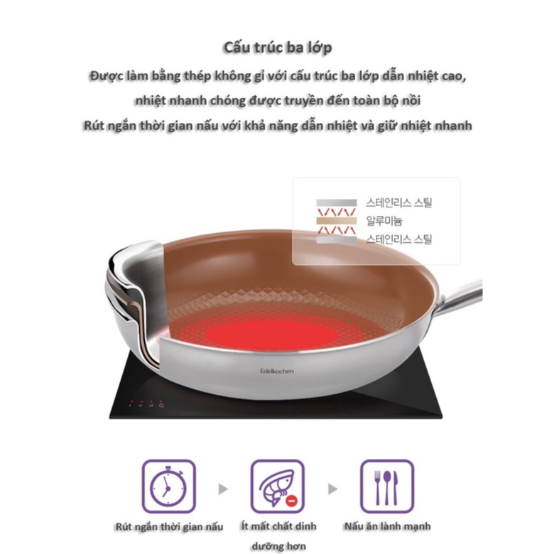 Chảo chống dính 3 lớp Easy Prism Edelkochen màu Nâu - Size 24/28cm