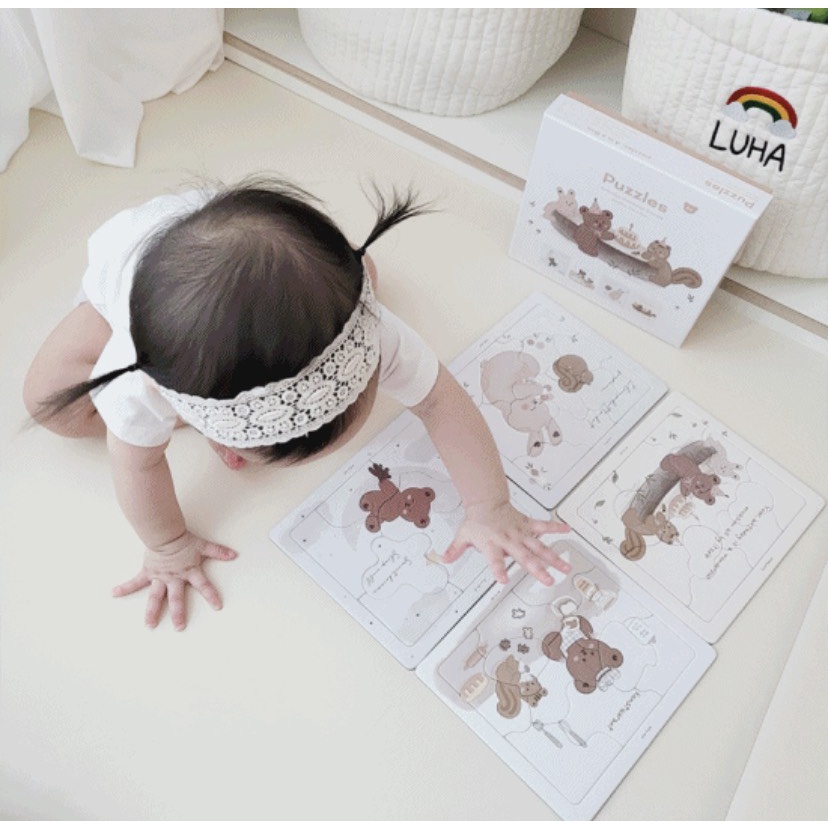 Bộ tranh xếp hình Dottodot, trò chơi ghép hình Dottodot (set 4 tấm hình) cho bé Hàn Quốc - Made in korea
