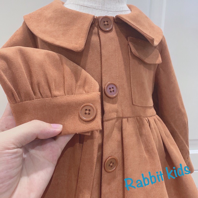 Váy Thu Đông Cho Bé Gái 💝FREESHIP💝 Đầm Dài Tay Cho Bé 7 – 32kg Chất Nhung Tếch Mềm Mại Ấm Ấp Màu Vàng Cực Tây