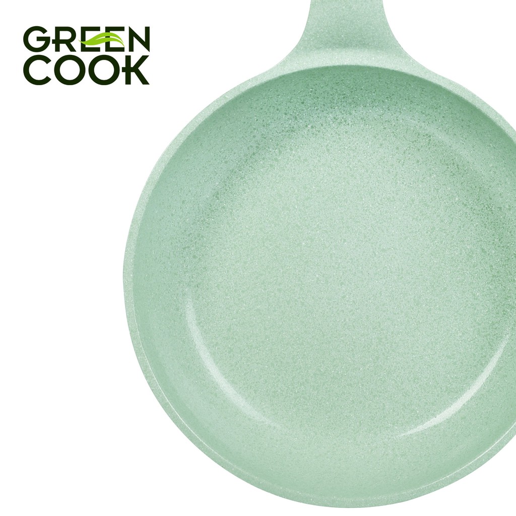 Chảo đúc đáy từ chống dính men đá ceramic xanh ngọc Green Cook GCP06 size 20-24-26-28 cm công nghệ Hàn Quốc