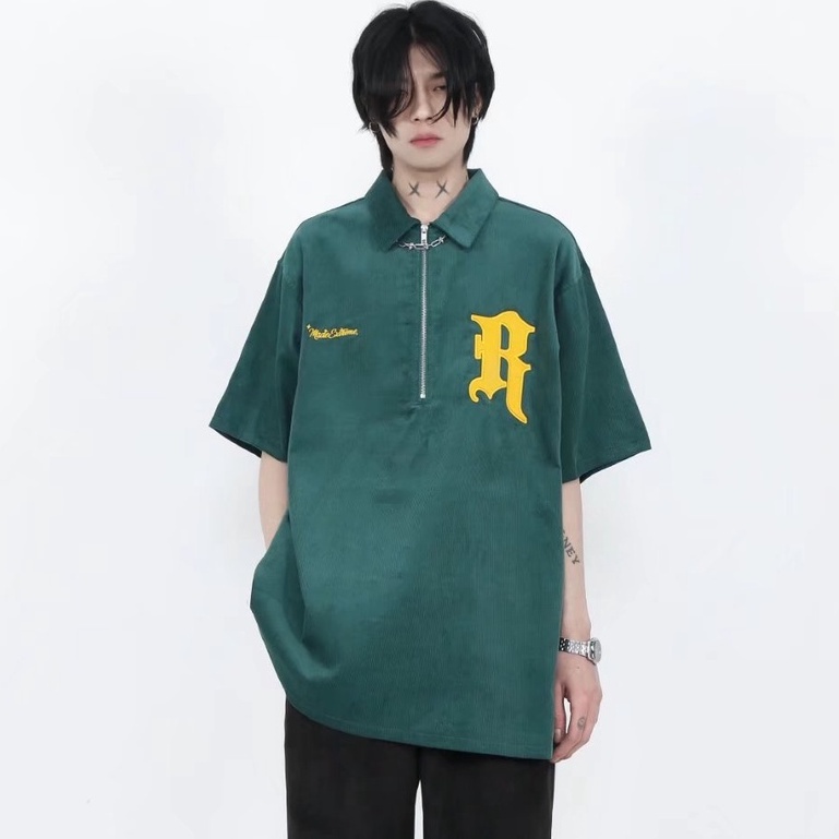 Áo polo Tay Ngắn Bằng Vải Nhung Cotton Có Khóa Kéo Thời Trang Dành Cho Nam Và Nữ