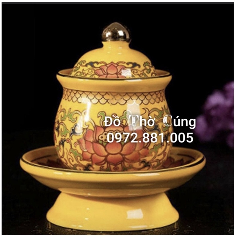 Hũ sứ thờ màu vàng gấm