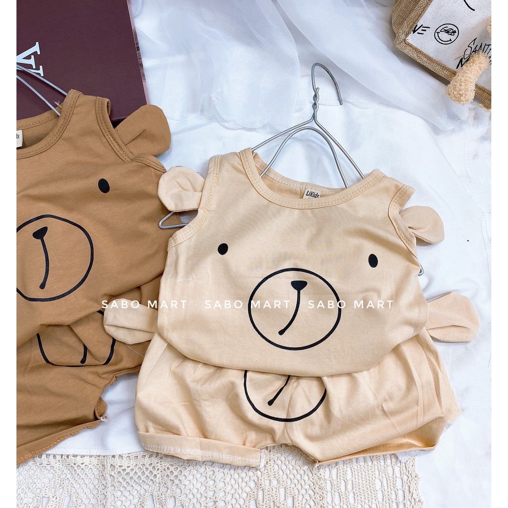 Bộ Ba Lỗ Sát Nách Tai Gấu Cá Tính Chất Cotton 100% Mềm Mát Cho Bé