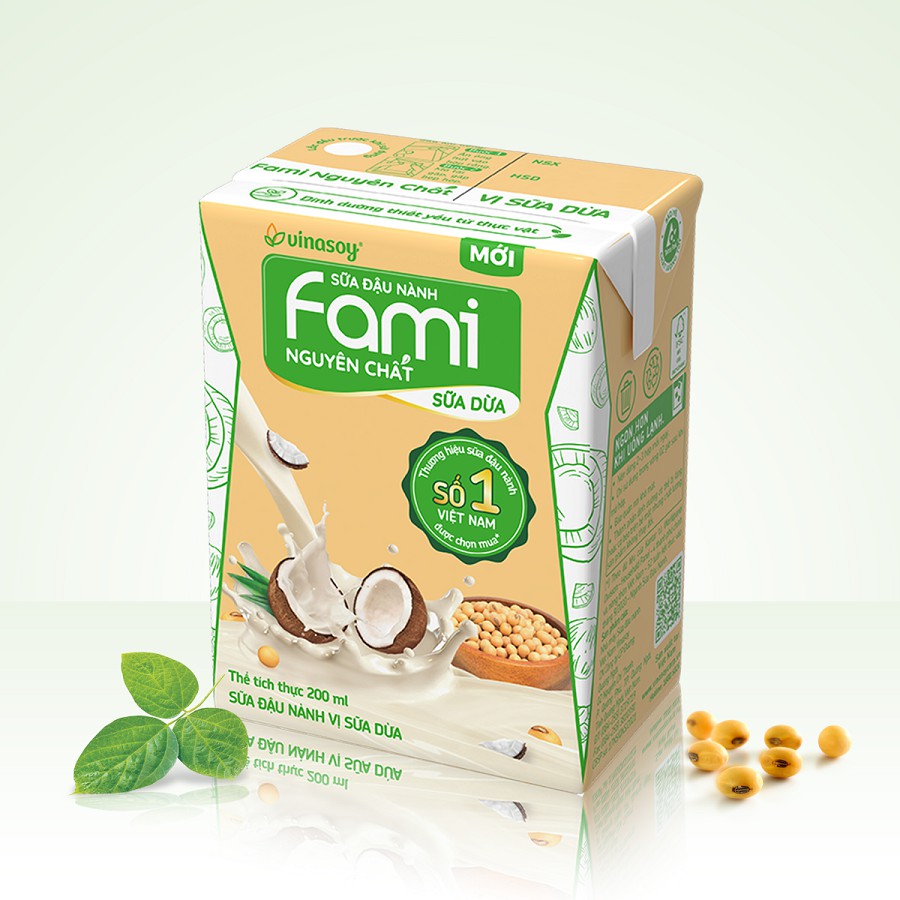 Thùng sữa đậu nành Fami Nguyên Chất vị Sữa dừa (36 hộp x 200ml)