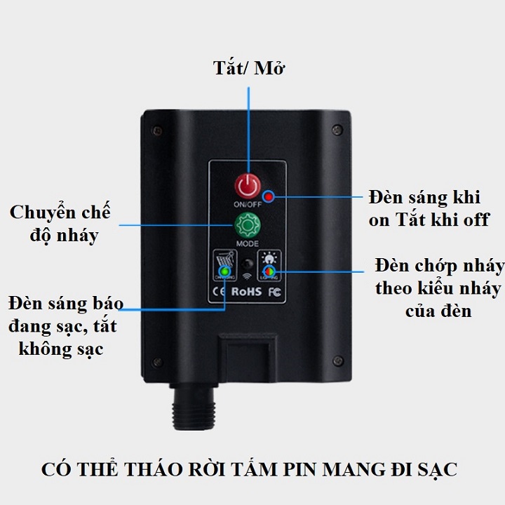 Đèn năng lượng mặt trời 6,5m 30 bóng 8 kiểu nháy