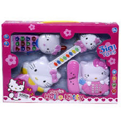 Đàn hello kitty 3 món dùng pin phát nhạc, ánh sáng dịu mắt thích hợp cho bé gái trên 1 tuổi hàng cao cấp, đồ chơi đàn