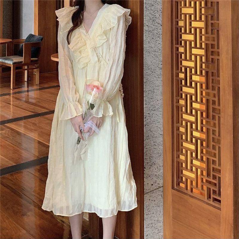 Đầm Midi Cổ Chữ V Thời Trang Mùa Xuân Pháp 2022 Cho Nữ