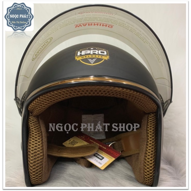 Mũ Bảo hiểm  ¾ Đầu_Hàng Chính Hãng HPRO [có kính chắn gió] Size 54-59cm_chất liệu nhựa ABS và đệm xốp EPS chịu lực