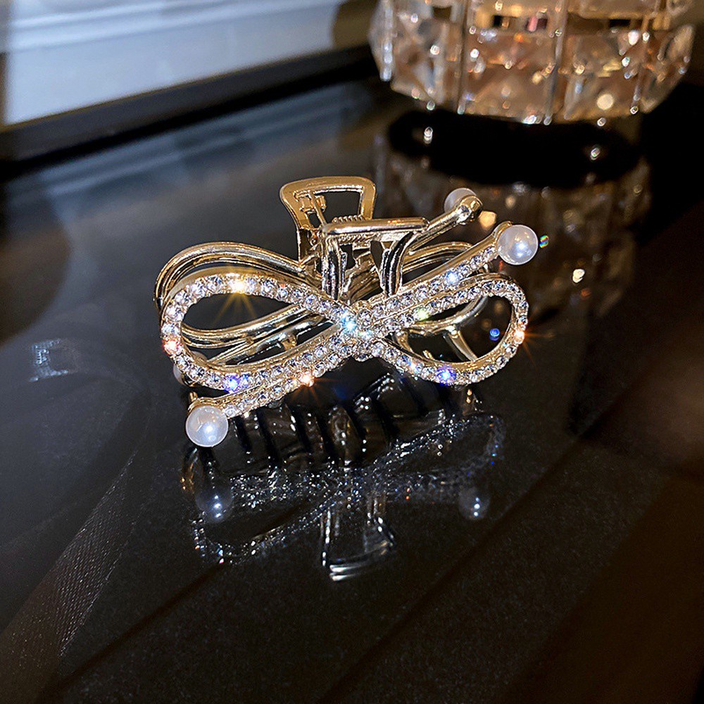 Kẹp Tóc Càng Cua Mini Đính Nơ Và Ngọc Trai Phong Cách Hàn Quốc Thanh Lịch Cho Nữ Giá Đỡ