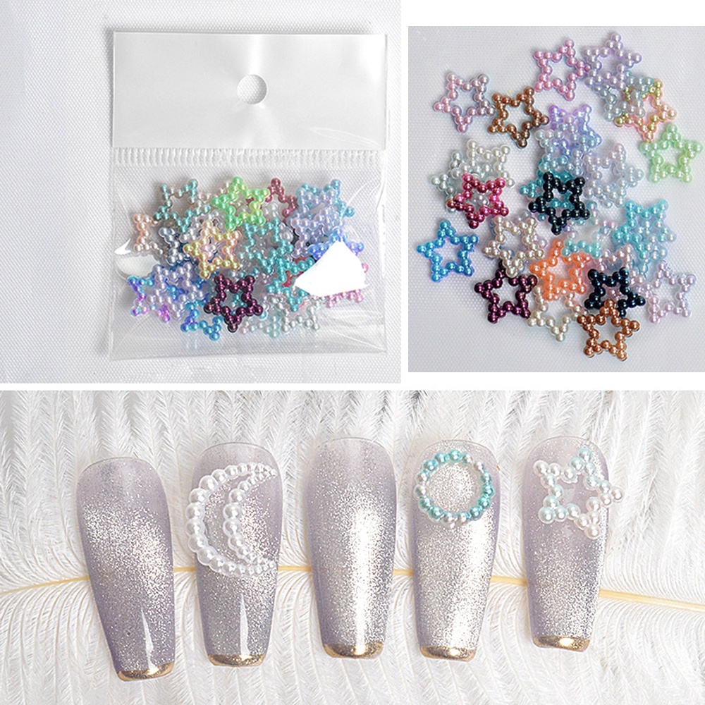 [Hàng mới về] Phụ kiện trang trí móng tay nghệ thuật hình mặt trăng ngôi sao 3D nhiều màu sắc đính ngọc trai giả DIY
