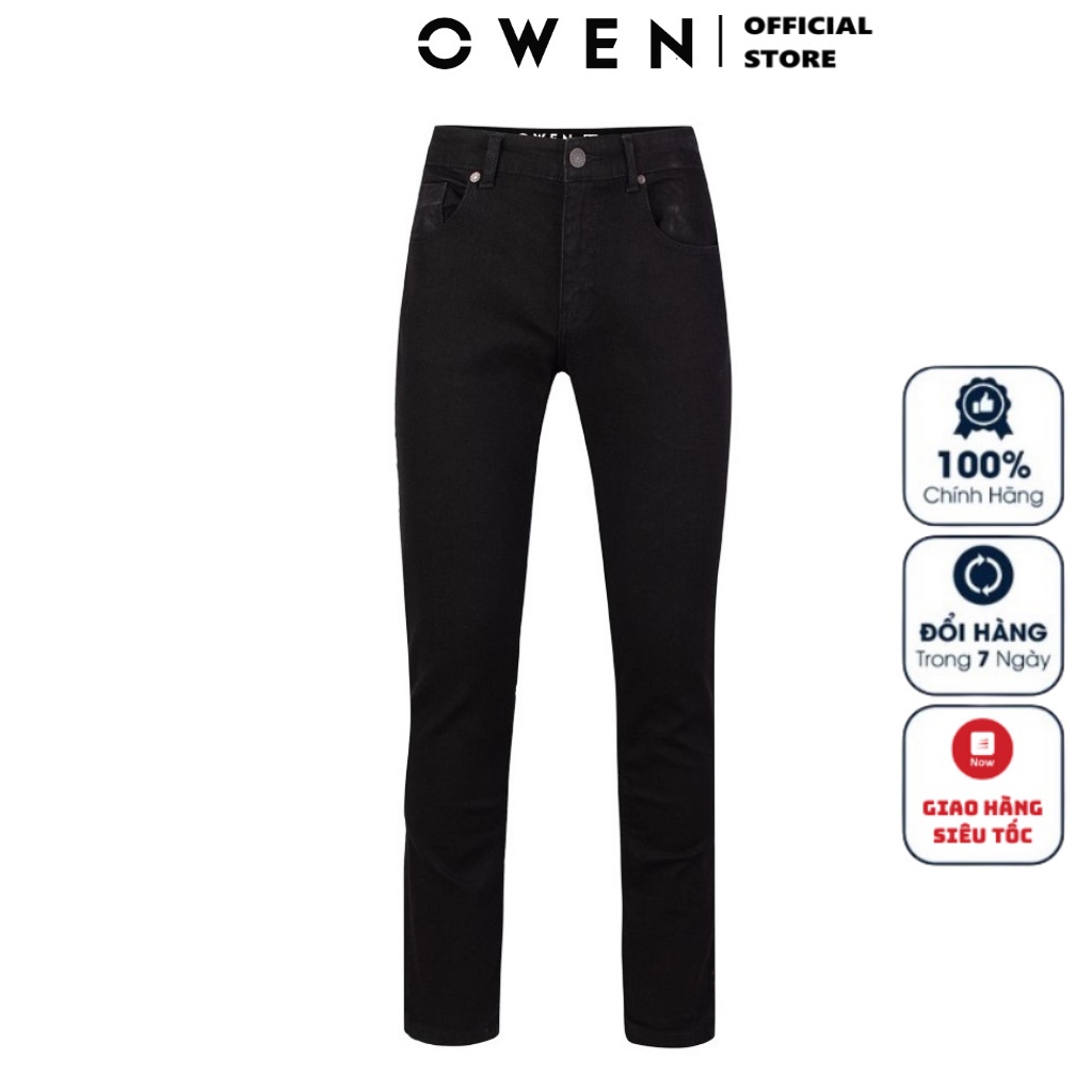 Quần Jean Nam Quần Bò Hàng Hiệu Cao Cấp Owen QJSL23956 Ống Côn Slim Fit Màu Đen Trơn Chất Liệu Cotton Spandex Đàn Hồi ⚡